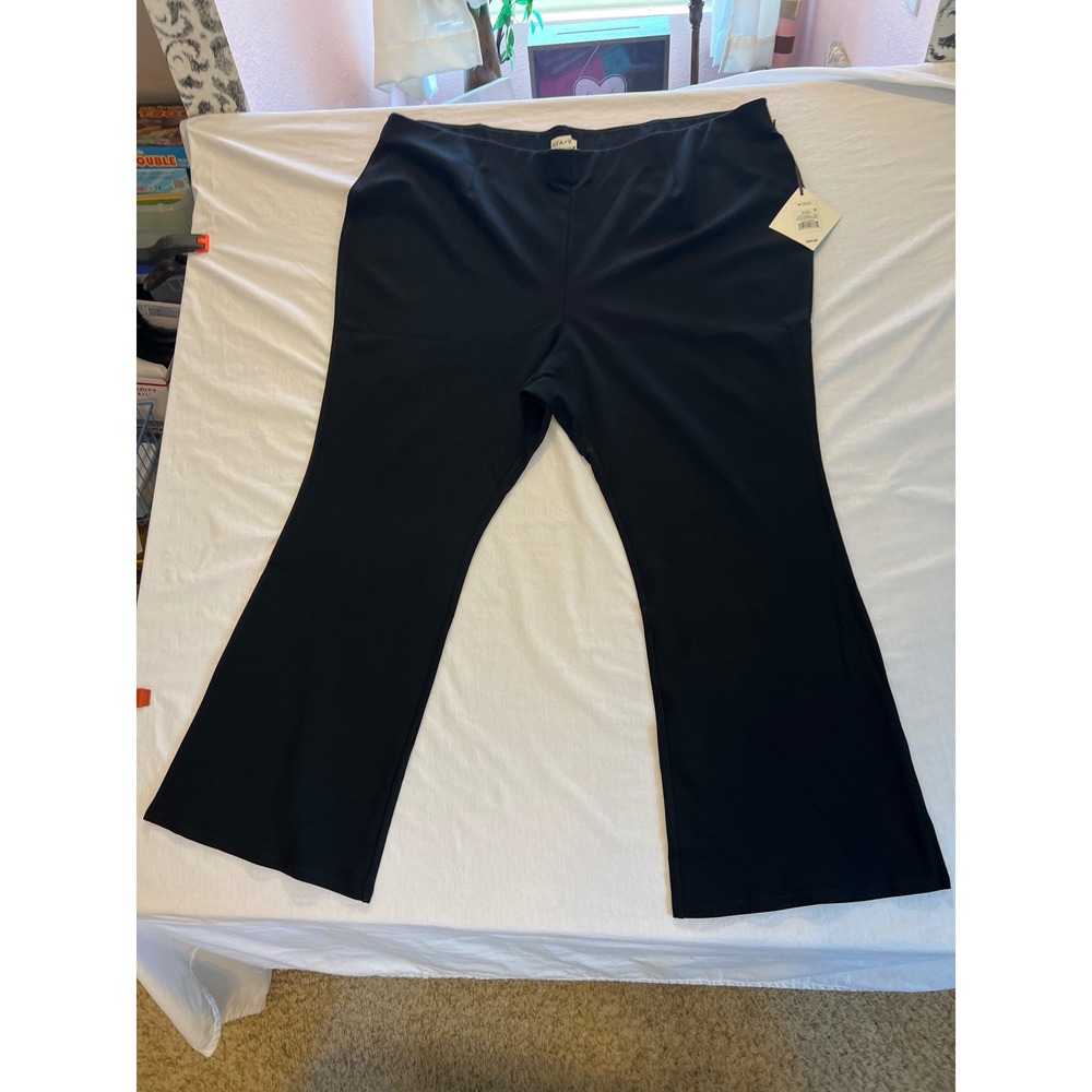 Ava & Viv Womens 4X Black Ponte Knit Flare Leg Pants Side Zip NWT